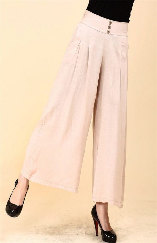 The Best Women High waist Nine Pants Cotton linen Wide-legged Pants Online - Takalr