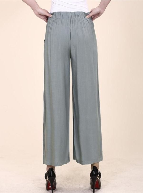 The Best Women High waist Nine Pants Cotton linen Wide-legged Pants Online - Takalr