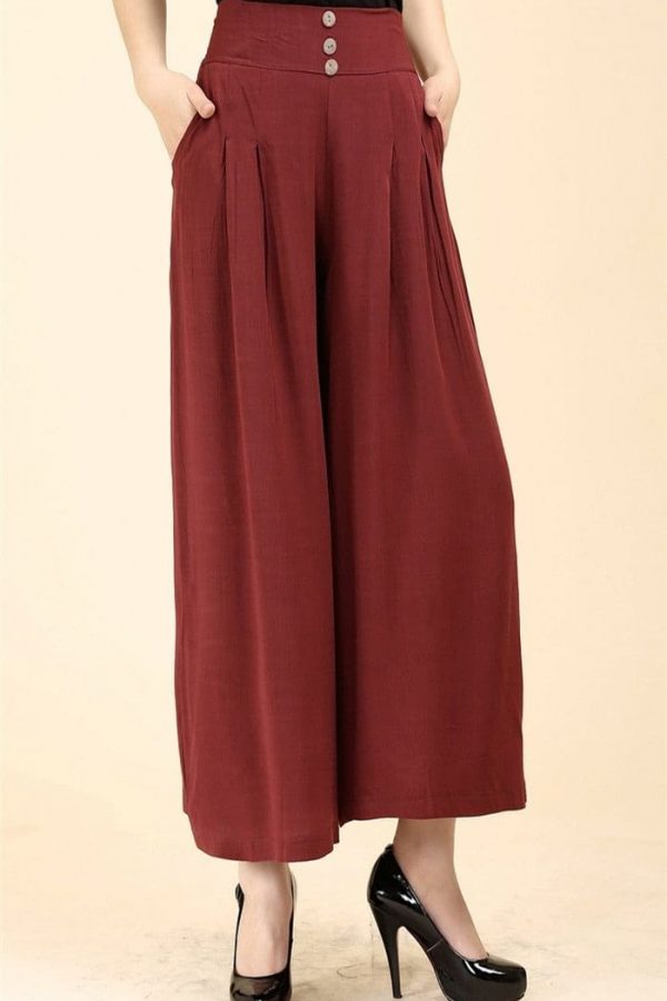 The Best Women High waist Nine Pants Cotton linen Wide-legged Pants Online - Takalr