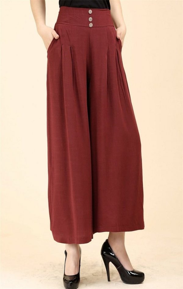 The Best Women High waist Nine Pants Cotton linen Wide-legged Pants Online - Takalr