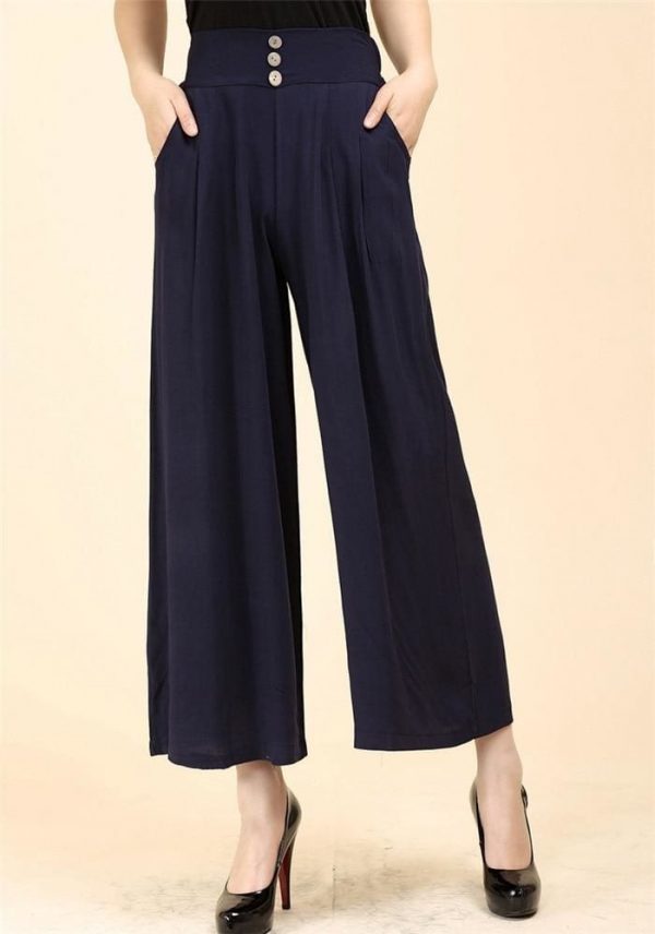 The Best Women High waist Nine Pants Cotton linen Wide-legged Pants Online - Takalr