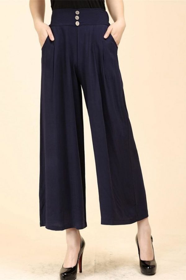 The Best Women High waist Nine Pants Cotton linen Wide-legged Pants Online - Takalr