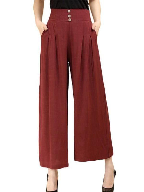 The Best Women High waist Nine Pants Cotton linen Wide-legged Pants Online - Takalr