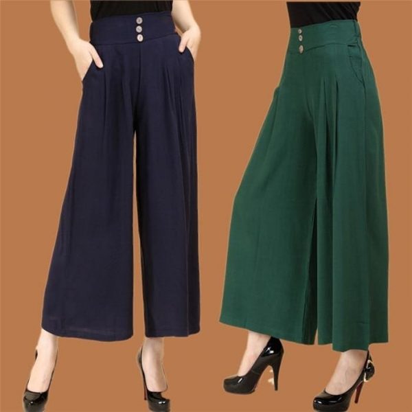 The Best Women High waist Nine Pants Cotton linen Wide-legged Pants Online - Takalr