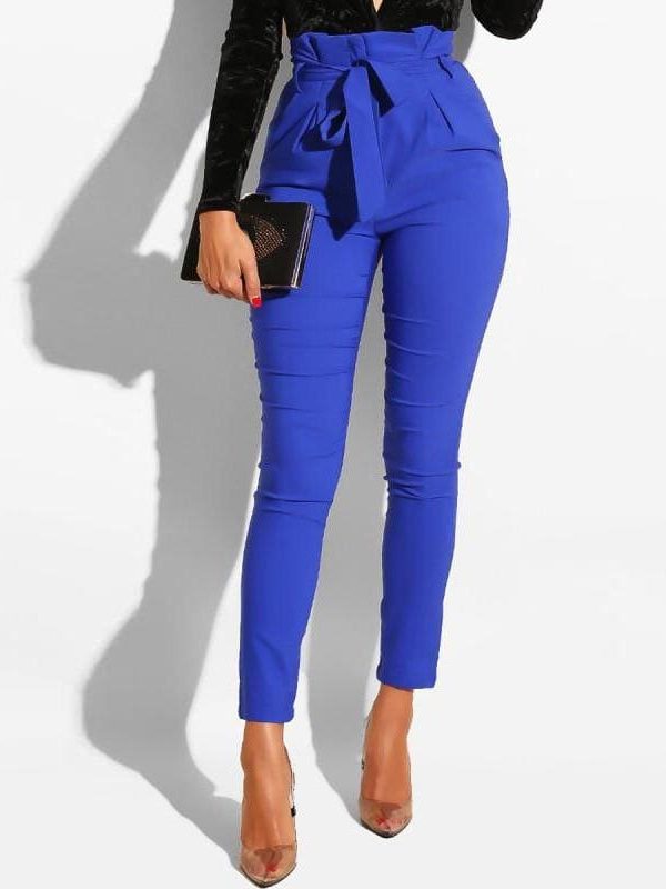 The Best Women High Waist Pants with Waist Belt Elegant Casual Fashion Trousers Online - Takalr