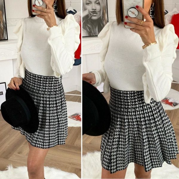 The Best Women High Waist Plaid Skirts Flared Pleated Short Skirt Femme Uniform School Girl Mini Skirts Womens Mini Skirt Online - Takalr