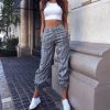 The Best Women High Waist Plaid Stretch Skinny Pencil Pants Ladies Elastic Loose Drawstring Casual Trousers Outwear Online - Takalr