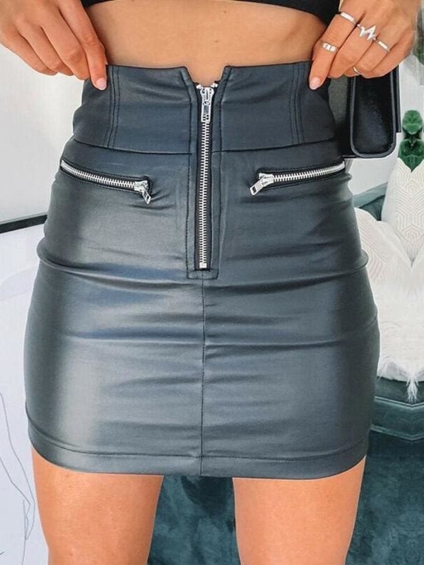 The Best Women High Waist PU Leather Bodycon Mini Skirt Ladies Evening Party Zipper Skirt Online - Takalr