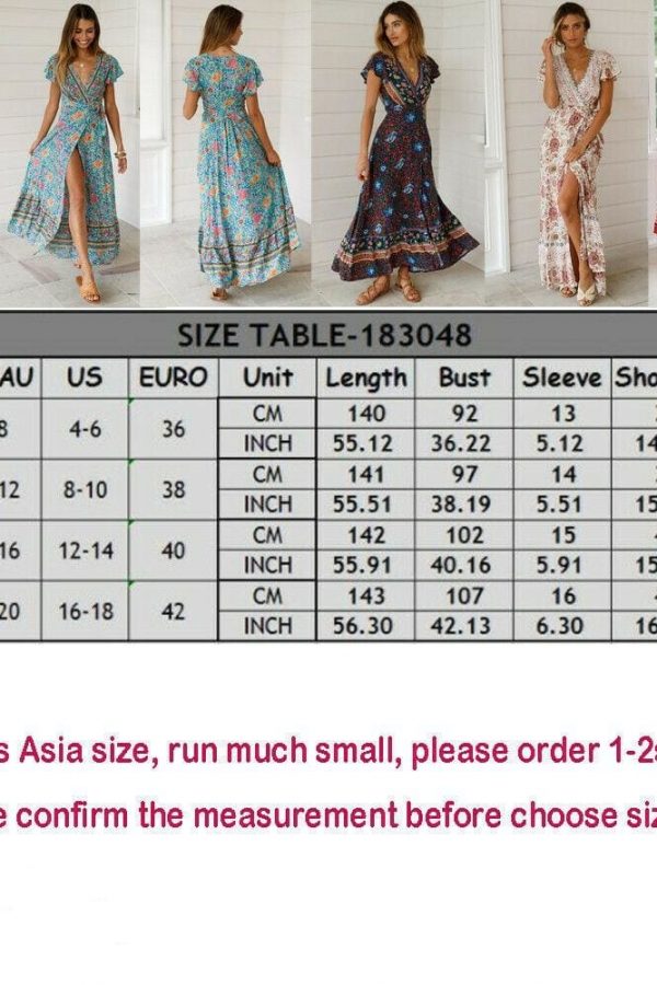 The Best Women High Waist Summer Boho Floral Print Short Sleeve Beach Dress New Fashion Ladies V-Neck Long Dress Sundress Online - Takalr