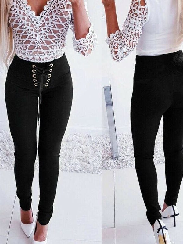 The Best Women High Waisted Stretchy Skinny Trousers Slim Fitted Casual Long Pencil Pants Solid Color Elastic Legging Bottoms Online - Takalr