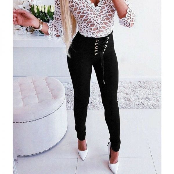 The Best Women High Waisted Stretchy Skinny Trousers Slim Fitted Casual Long Pencil Pants Solid Color Elastic Legging Bottoms Online - Takalr