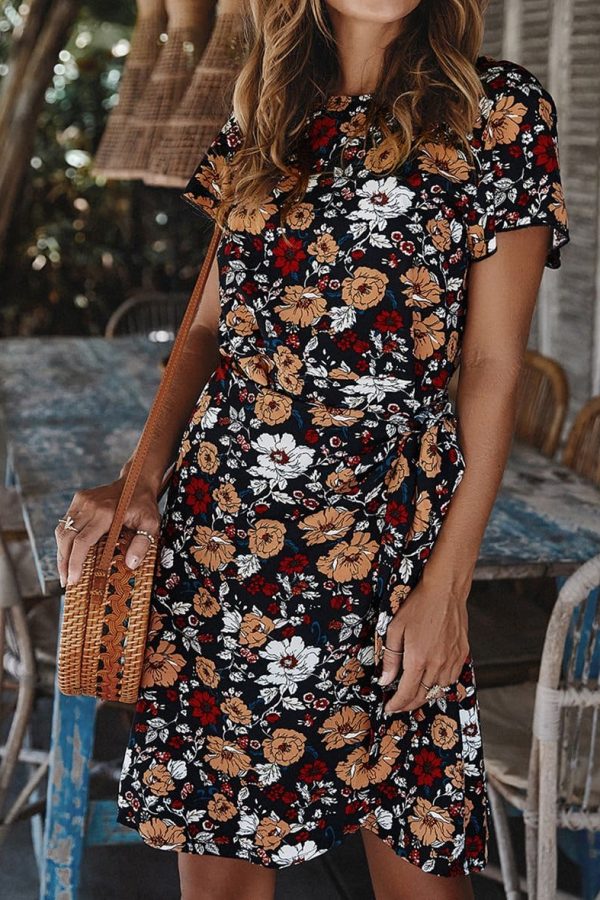 The Best Women Holiday Dress Boho Floral Wrap Short Sleeve Elegant Ladies Summer Beach Party Sundress Online - Takalr