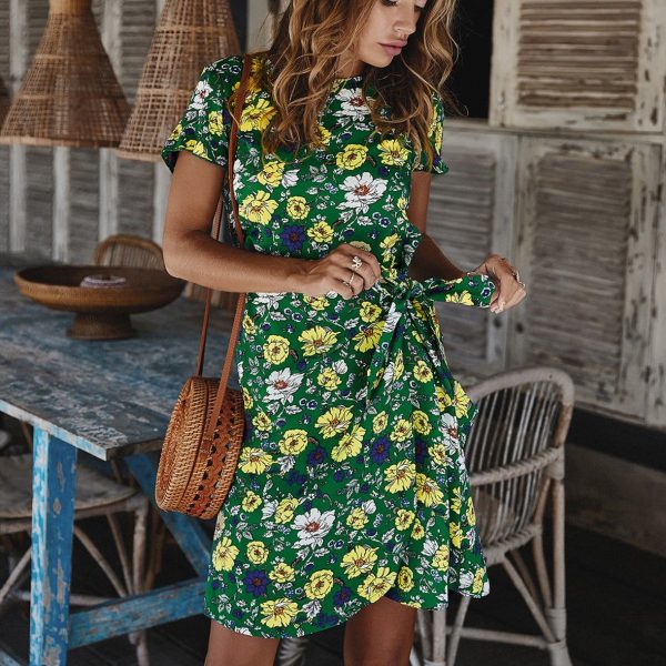 The Best Women Holiday Dress Boho Floral Wrap Short Sleeve Elegant Ladies Summer Beach Party Sundress Online - Takalr