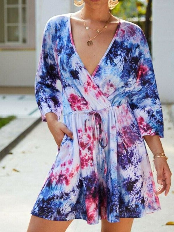 The Best Women Holiday Mini Playsuit Ladies Fashion Half Sleeve V-Neck Summer Shorts Jumpsuit Beach Casual Loose Boho Floral Rompers Online - Takalr