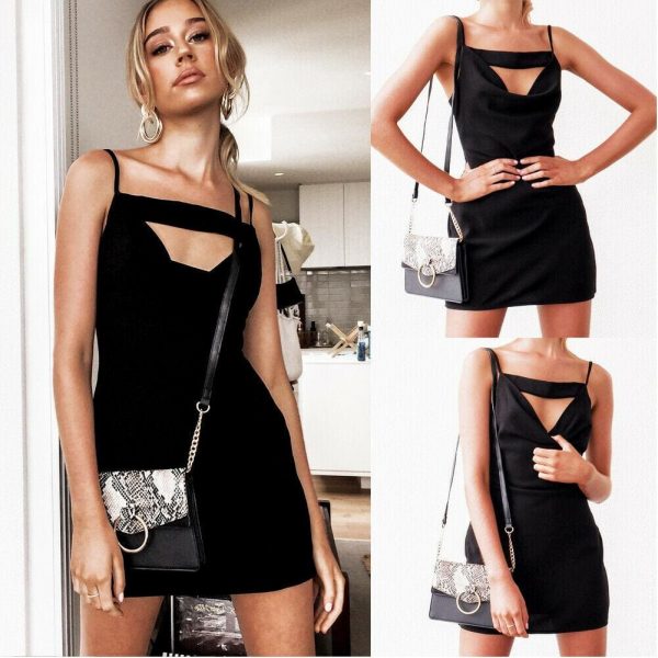 The Best Women Holiday Strappy Bodycon Sleeveless Slim Black Dress Ladies Summer Beach Party Mini Sundress New Online - Takalr