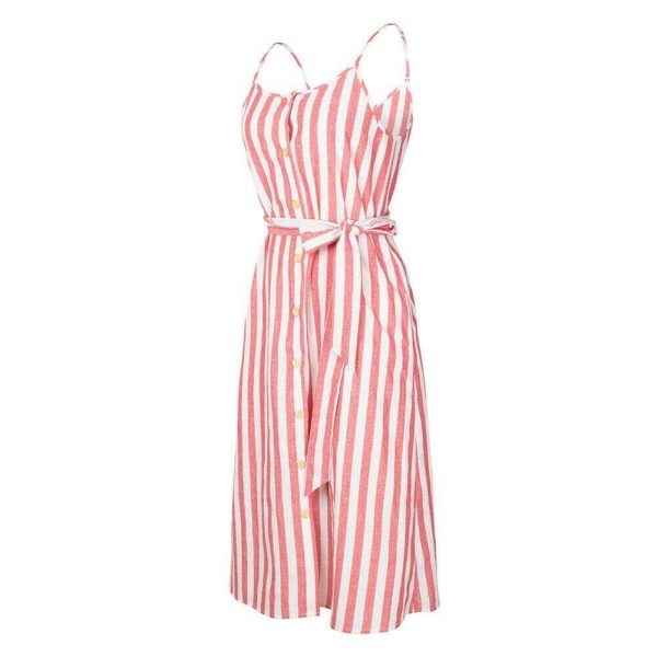 The Best Women Holiday Strappy Button Stripe Dress New Fashion Summer Ladies Beach Casual Sleeveless High Waist Sun Dress Hot Online - Takalr