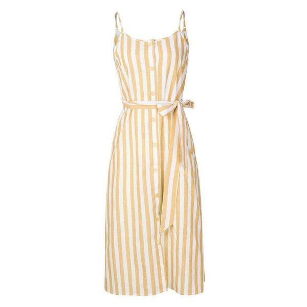 The Best Women Holiday Strappy Button Stripe Dress New Fashion Summer Ladies Beach Casual Sleeveless High Waist Sun Dress Hot Online - Takalr