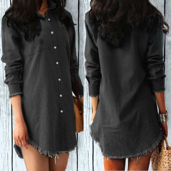 The Best Women Jeans Denim Pocket Long Sleeve Loose T Shirt Slim Mini Dress Summer Ladies Holiday Casual Sundress Online - Source Silk