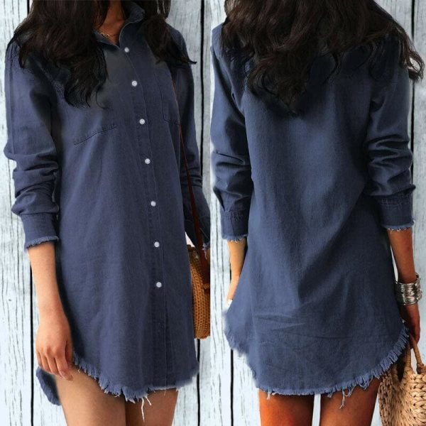 The Best Women Jeans Denim Pocket Long Sleeve Loose T Shirt Slim Mini Dress Summer Ladies Holiday Casual Sundress Online - Source Silk