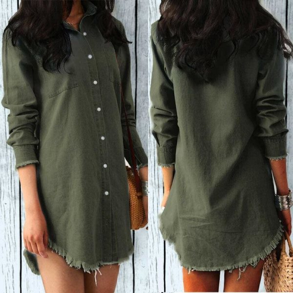 The Best Women Jeans Denim Pocket Long Sleeve Loose T Shirt Slim Mini Dress Summer Ladies Holiday Casual Sundress Online - Source Silk