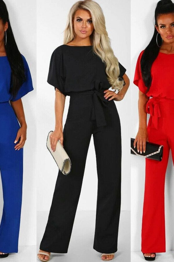 The Best Women Jumpsuit Fashion Bodysuit Crew Neck Short Sleeve Summer Cool Romper Ladies Casual Long Strappy Playsuits Online - Takalr