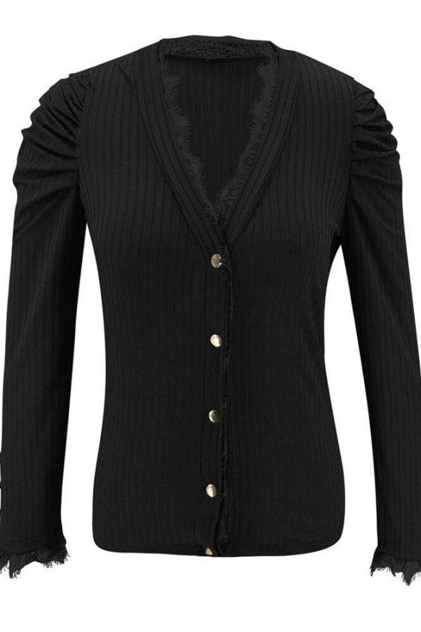 The Best Women Knit Blouse Shirt V Neck Long Sleeve Button Tee Ladies Winter Casual Slim Pullover Tops Sweater Online - Takalr