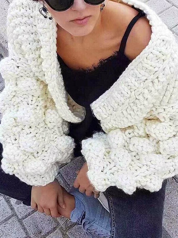 The Best Women Knitted Cardigan Puff Sleeve Loose Sweater Ladies Autumn Winter Warm Casual Outwear Coat Tops Online - Takalr