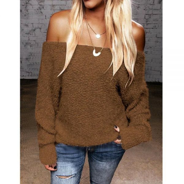 The Best Women Knitted Sweater Jumper Blouse Shirt Autumn Winter Off Shoulder Casual Sweatshirt Pullover Blouse Tunic Tops Online - Takalr