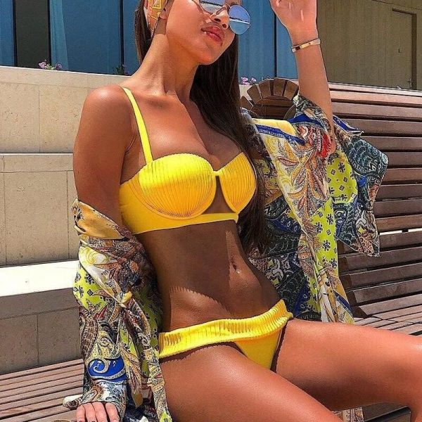 The Best Women Knotted Bikini Set Summer Hot Female Bandage Low Waist Push-Up Padded Swimwear Swimsuit Bathing Beachwear Online - Takalr