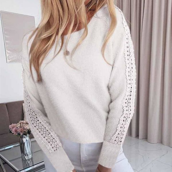 The Best Women Lace Bandage Tops Ladies Long Sleeve Round Neck Backless Blouse Pullover Loose Shirt Online - Takalr