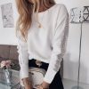 The Best Women Lace Bandage Tops Ladies Long Sleeve Round Neck Backless Blouse Pullover Loose Shirt Online - Takalr