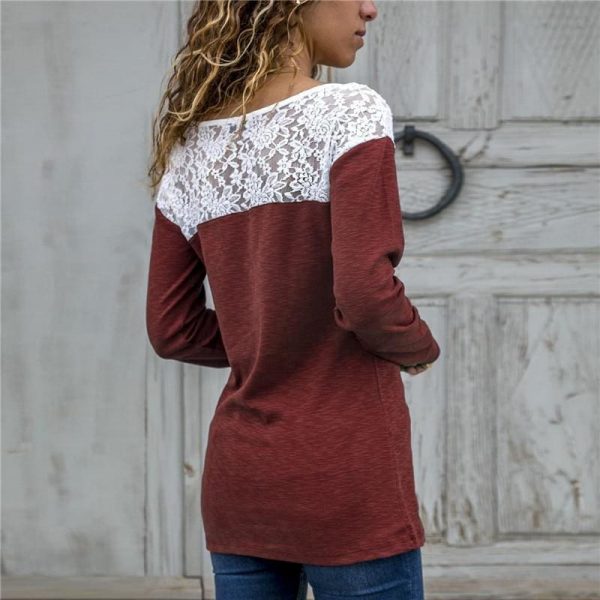 The Best Women Lace Blouse Casual Long Sleeve Tunic O-Neck Patchwork Blouses Online - Takalr