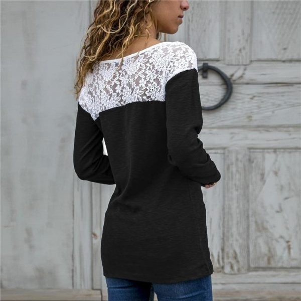 The Best Women Lace Blouse Casual Long Sleeve Tunic O-Neck Patchwork Blouses Online - Takalr