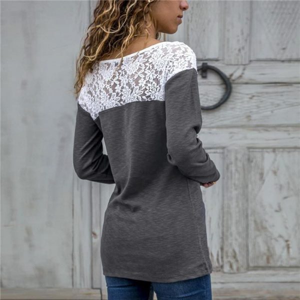 The Best Women Lace Blouse Casual Long Sleeve Tunic O-Neck Patchwork Blouses Online - Takalr