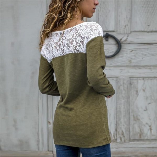 The Best Women Lace Blouse Casual Long Sleeve Tunic O-Neck Patchwork Blouses Online - Takalr