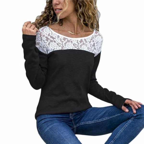 The Best Women Lace Blouse Casual Long Sleeve Tunic O-Neck Patchwork Blouses Online - Takalr