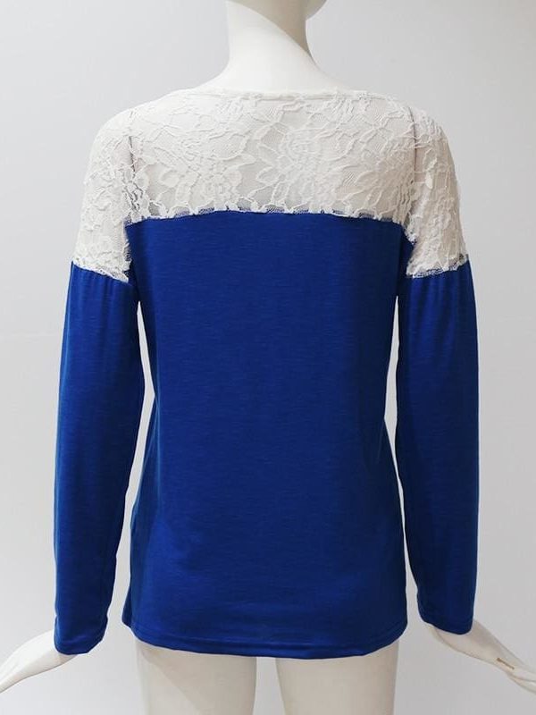 The Best Women Lace Blouse Casual Long Sleeve Tunic O-Neck Patchwork Blouses Online - Takalr