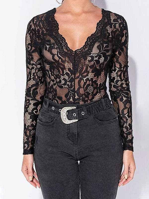 The Best Women Lace Bodysuit Playsuit Bandage Bodycon Slim Romper Online - Takalr