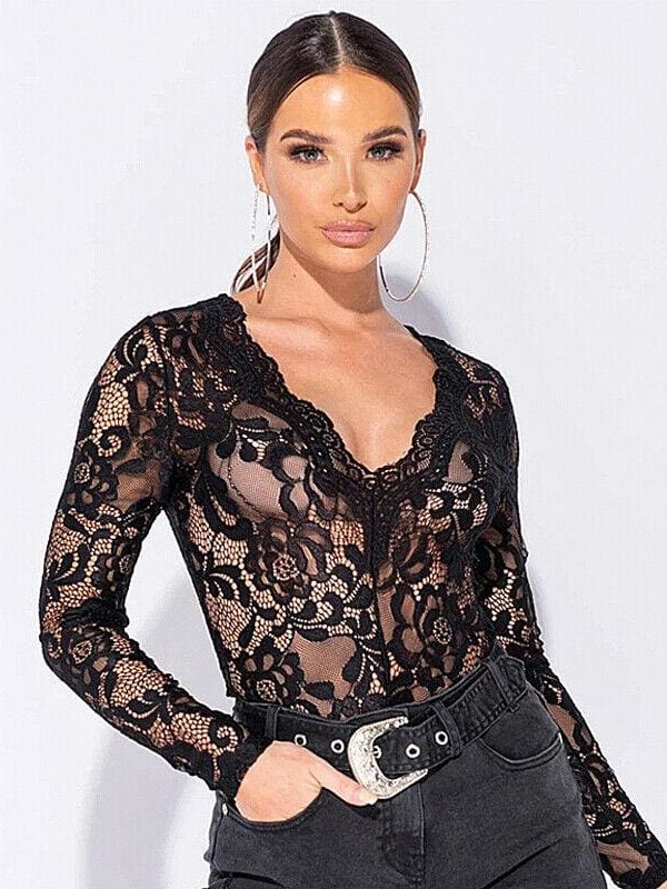 The Best Women Lace Bodysuit Playsuit Bandage Bodycon Slim Romper Online - Takalr