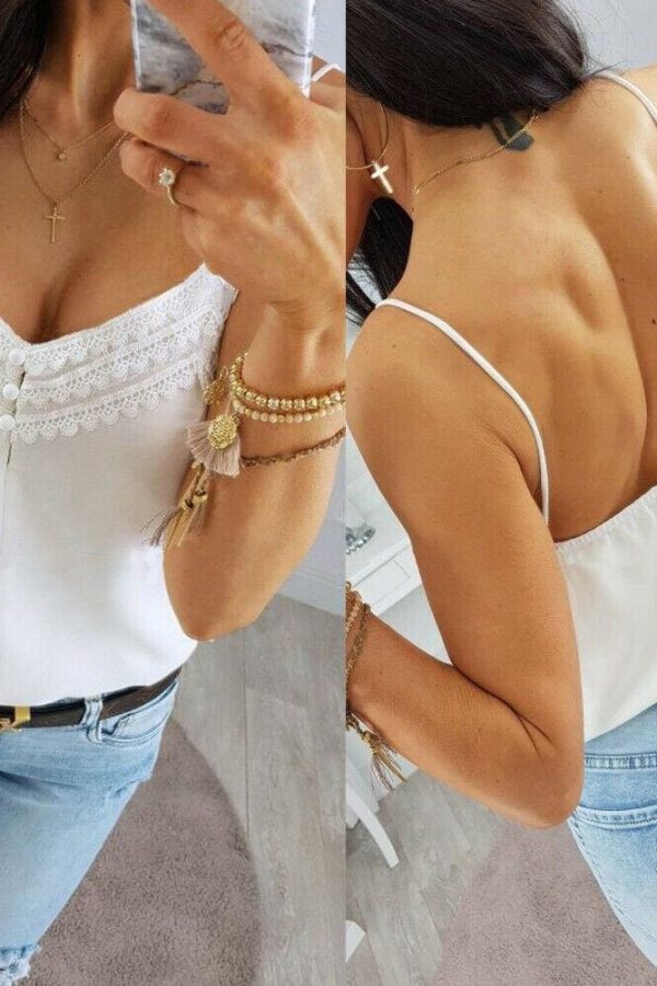 The Best Women Lace Cami Soft Sleeveless Crop Top Ladies Backless Party Clubwear Casual Summer White Shirt Clothes Online - Takalr