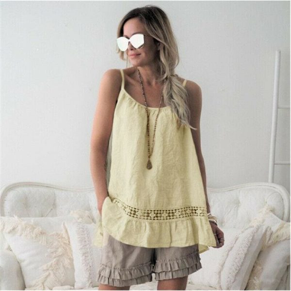 The Best Women Lace Cami Tank Tops Vest Ladies Summer Loose Solid Casual Strappy O-Neck Camisole Blouse Shirts Online - Takalr