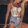 The Best Women Lace Floral Embroidery Trim Bralette Tank Vest Crop Top Push Up Bra Strapless Deep V-neck Camisole Slim New Underwear Online - Takalr