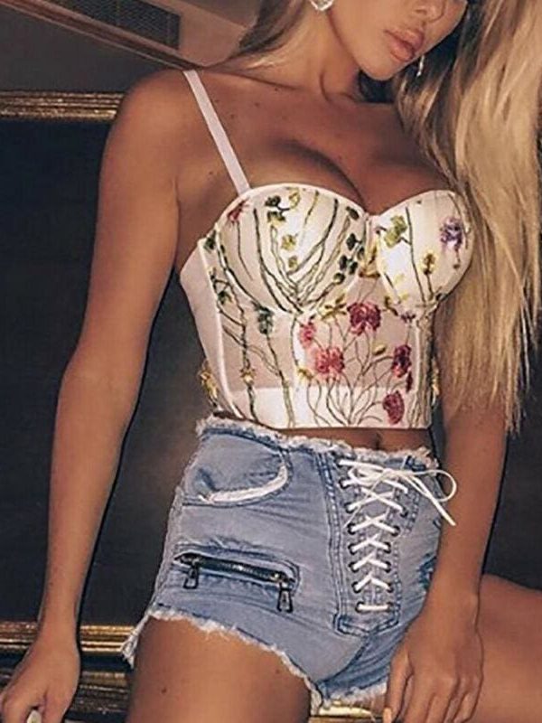 The Best Women Lace Floral Embroidery Trim Bralette Tank Vest Crop Top Push Up Bra Strapless Deep V-neck Camisole Slim New Underwear Online - Takalr