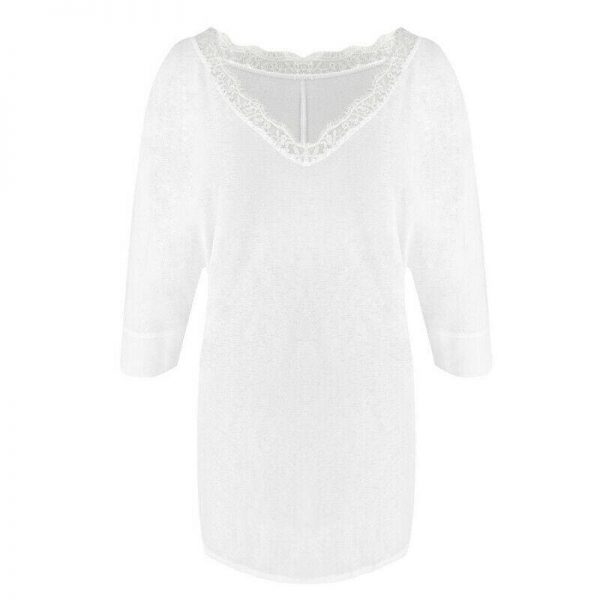 The Best Women Lace Long Sleeve Pullover Casual T Shirt New Ladies V Neck Loose Baggy Jumper Shirt Top Women Clothes Online - Takalr