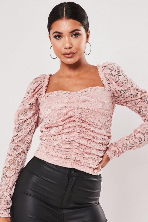 The Best Women Lace Puff Sleeve Cropped Tops Shirt Fashion Ladies Autumn Winter Casual Blouse Holiday Tops Tee Online - Takalr