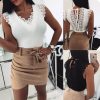 The Best Women Lace T-shirt Top Fashion Ladies Holiday Casual Camisole Tank Top Sleeveless V-Neck Solid Slim Female T-shirt Online - Takalr