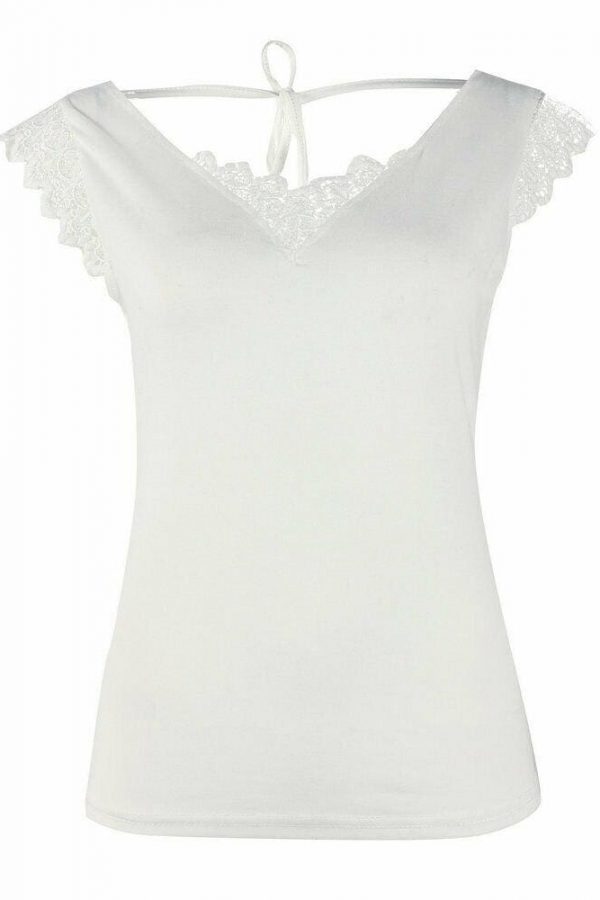 The Best Women Lace T-shirt Top Fashion Ladies Holiday Casual Camisole Tank Top Sleeveless V-Neck Solid Slim Female T-shirt Online - Takalr