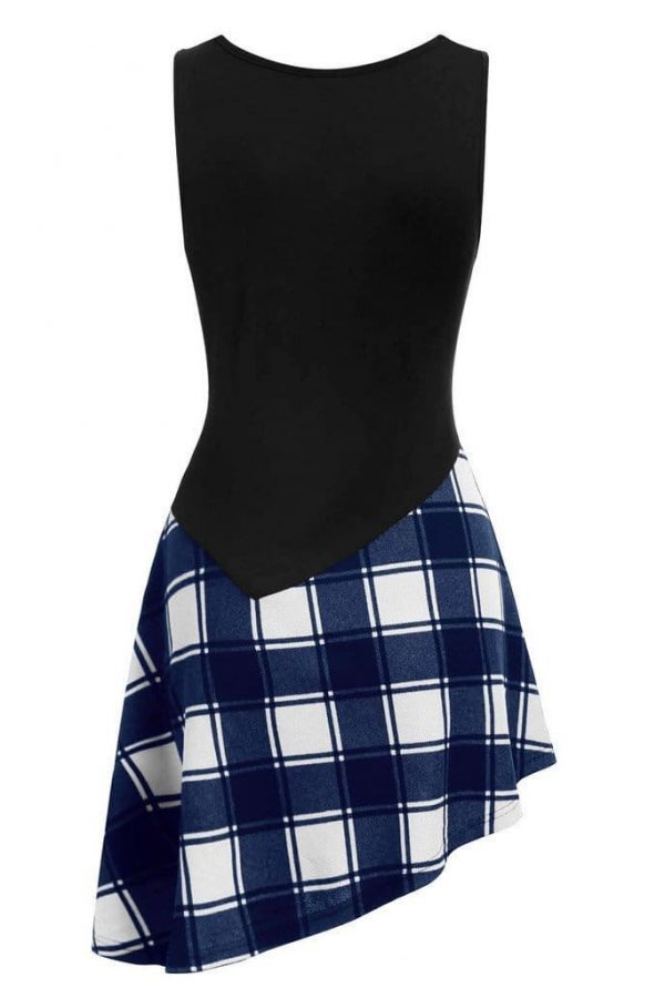 The Best Women Lace Up Tartan Checked Plaid Print Asymmetrical Dress Online - Source Silk