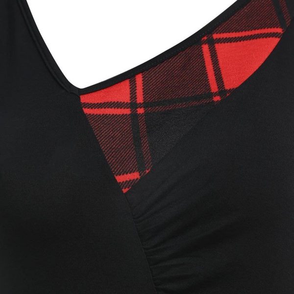 The Best Women Lace Up Tartan Checked Plaid Print Asymmetrical Dress Online - Source Silk