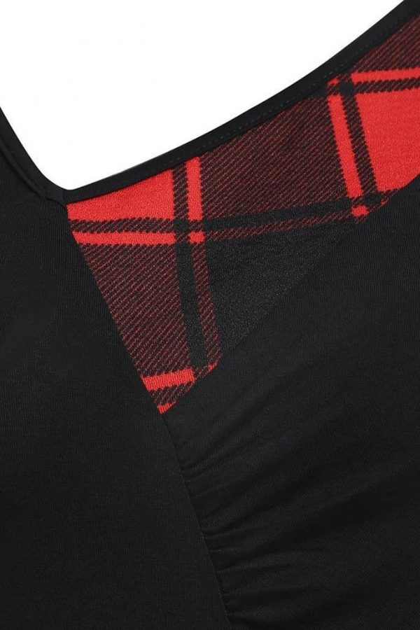 The Best Women Lace Up Tartan Checked Plaid Print Asymmetrical Dress Online - Source Silk